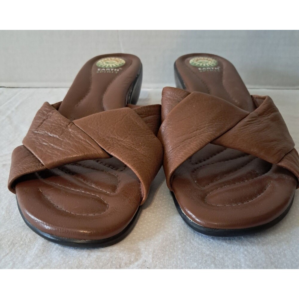 Earth Spirit Gelron 2000 Wedge Sandals Brown Leather Shoes Women size 9.5 - Picture 5 of 16